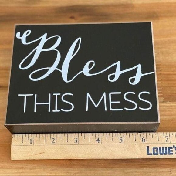 Bless this Mess home decoration block message sign black and white rustic decor - Picture 3 of 6